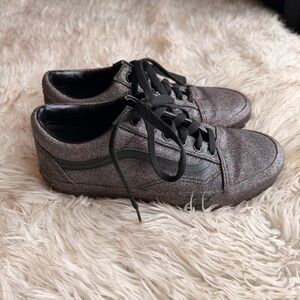 Black Iridescent Glitter Low-Top Vans Old School Sneakers
